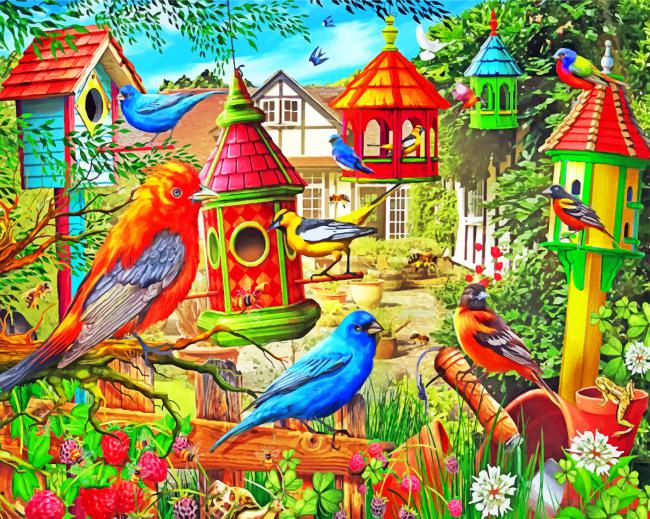 Paintworks Paint By Number 14x20 Garden Bluebirds 