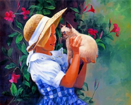 Girl And Cat Paint by numbers