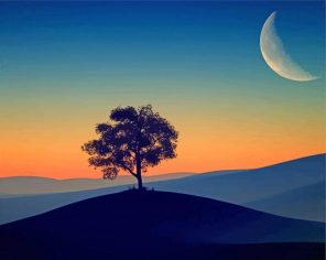 Tree Silhouette Moon paint by numbers