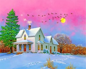 Winter Snow Cottage Paint by numbers