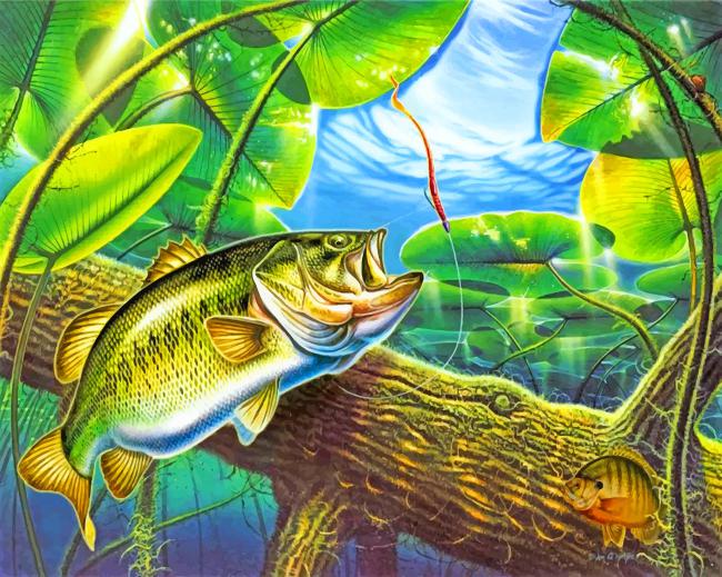 Bass Painting Fishing Art - Bass Splash by Jason Fetko