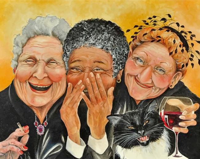 Old Women Laughing Paint By Numbers - Numeral Paint Kit