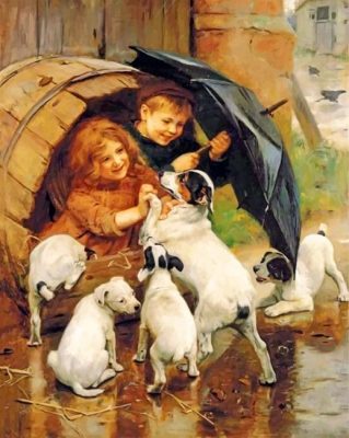 siblings-playing-with-dogs-arthur-j-elsley-paint-by-numbers