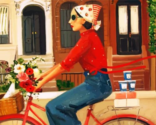 Aesthetic Girl On Bicycle Paint by numbers