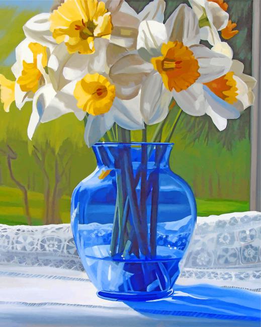 Daffodil Flowers Vase Paint By Numbers - PBN Canvas
