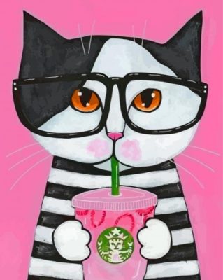 Cat Drinking Coffee Paint by numbers