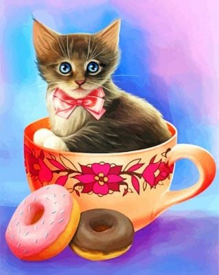 Cat In Coffee Cup Paint by numbers
