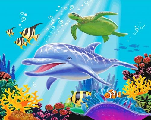 Dolphin And Turtle Under Sea Paint by numbers