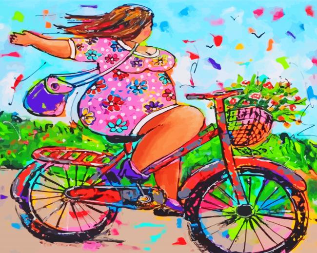 Fat Woman On Bicycle - Paint By Number - Numeral Paint