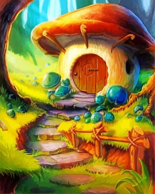 Forest Mushroom House Paint by numbers