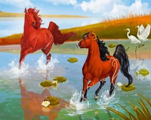 Horses In Pond Paint by numbers