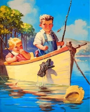Little Kids On Boat Paint by numbers