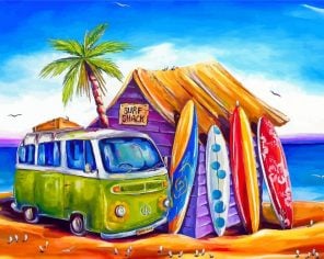 Surfboards And Camper Van Paint by numbers