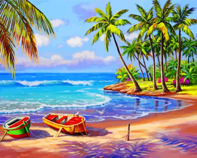 Small Boat on the Beach - Paint by Number Kit DIY Oil Painting Kit on Wood  Stretched Canvas 10x10