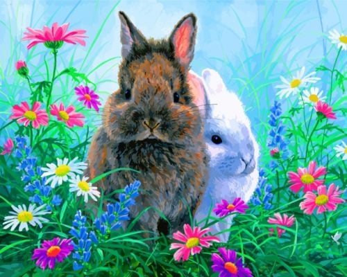 Bunny Rabbits In Garden Paint by numbers