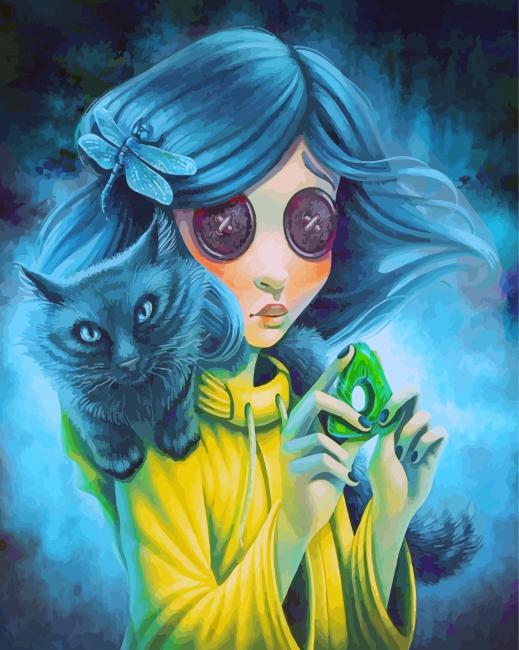 Creepy Coraline And Cat Paint By Numbers - Numeral Paint Kit