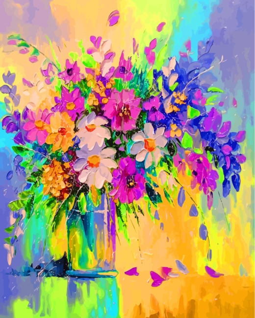 Vase of Colorful Flowers Flowers Paint By Numbers - Numeral Paint Kit