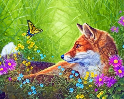 Fox And Butterfly Paint by numbers