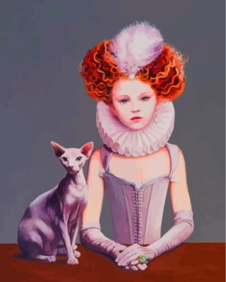 Girl And Sphinx Cat Paint by numbers