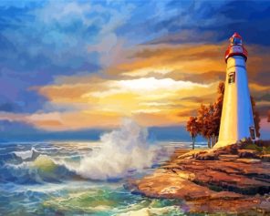 Lighthouse Ocean Waves Paint by numbers