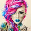 Pink Blue Hair Girl Paint by numbers