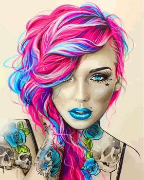 Pink Blue Hair Girl Paint by numbers