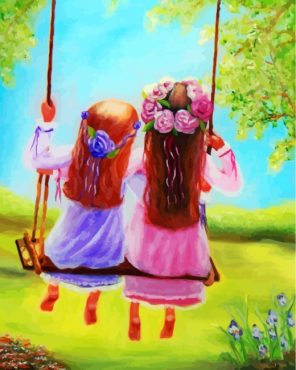 Sisters On Swing Paint by numbers