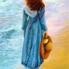 Woman Walking By Sea Paint by numbers