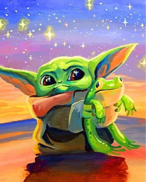 Baby Yoda Holding Frog Paint By Numbers - Numeral Paint Kit