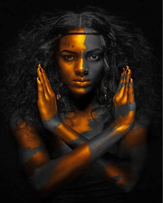 Aesthetic African Woman Black And Gold Paint By Numbers 
