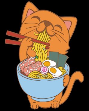 Cat Eating Ramen Paint by Numbers