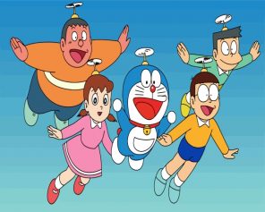 Doraemon Characters Flying Paint by numbers