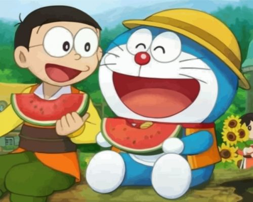 Nobita And Doraemon Eating - Paint By Number - Numeral Paint