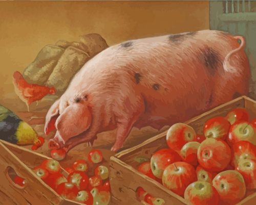 Pig Eating Apples Paint by numbers