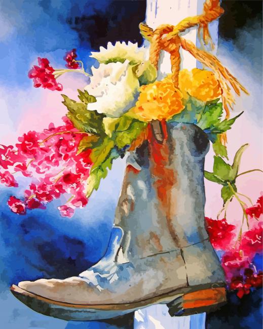 Boot And Flowers Still Life - Paint By Number - Numeral Paint