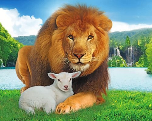 lion-and-lamb-in-paradise-paint-by-number