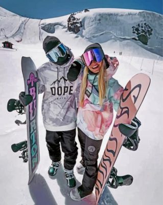 Skiing Couple Paint by numbers