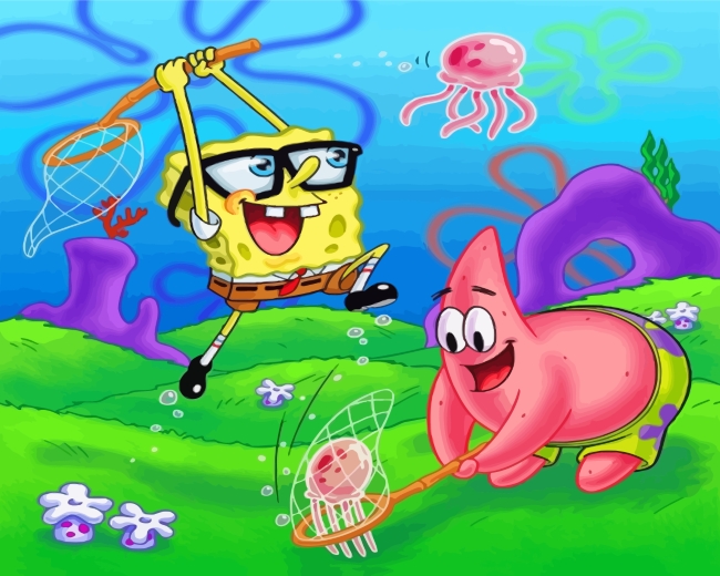 Spongbob And Patrick Jellyfishing Paint By Numbers