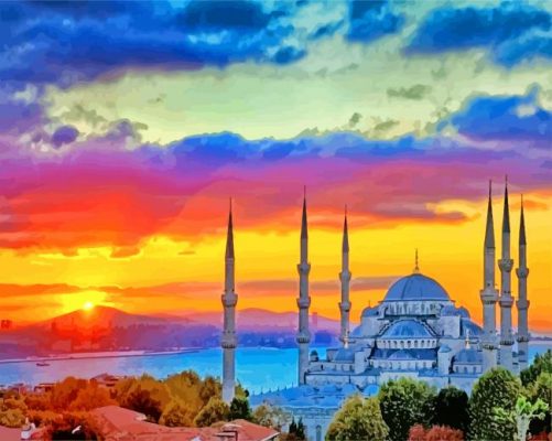Blue Mosque At Sunset Paint by number