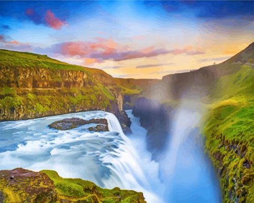 Gullfoss Falls Iceland paint by number