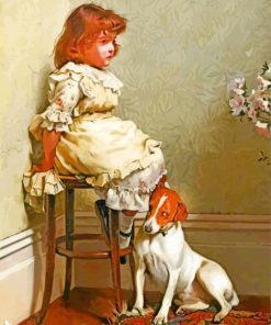 Little Girl and Dog Charles Burton paint by number
