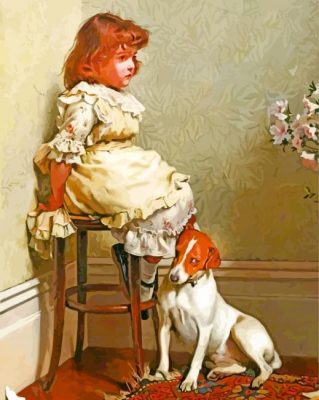 Little Girl and Dog Charles Burton paint by number