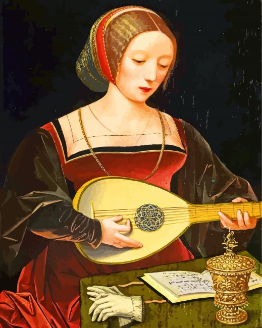 Young Woman Playing Oud Paint By Numbers - Numeral Paint Kit