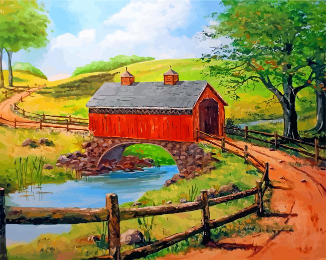 England Covered Bridge Paint By Numbers Numeral Paint Kit   Covered Bridge Paint By Numbers 