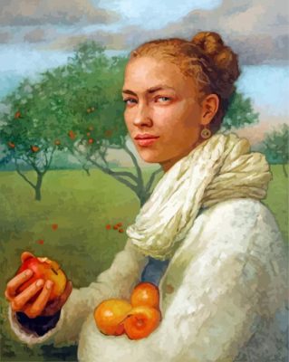 woman eating apples by louise fenne paint by numbers