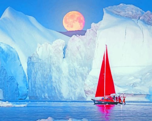 Sailboat In Iceberg Greenland paint by numbers