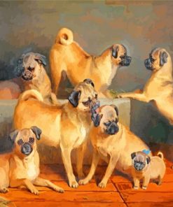 Charles Burton Barbe A Family of Pug paint by number