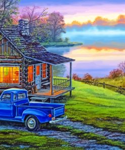 Early To Rise Cabin With Old Truck paint by numbers paint by numbers