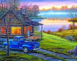 Early To Rise Cabin With Old Truck paint by numbers paint by numbers