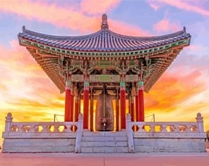 Korean Friendship Bell sunset san pedro paint by number